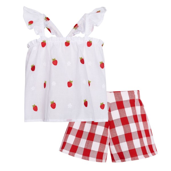 T7048 Summer Fruit Set – Embroidered Top & Vichy Shorts