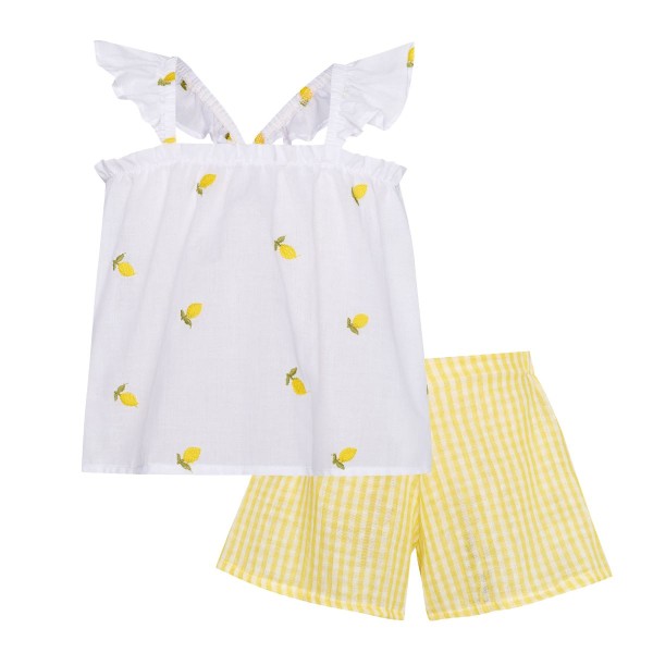 T7048 Summer Fruit Set – Embroidered Top & Vichy Shorts