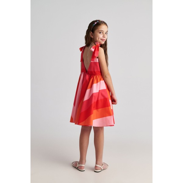T7068 Scarlet Striped Backless Circle Dress For Kids