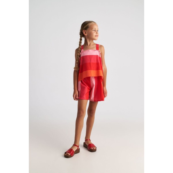 T7069 Scarlet Striped Set with Backless Top & Shorts for Kids