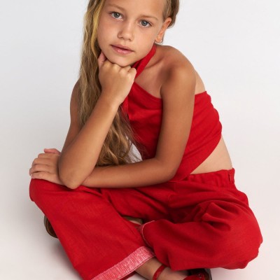 T7019 The Ruby TC Set with Scarf Top & Wide Leg Pants for Kids