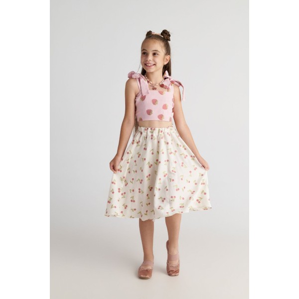 T7080 Summer Tart Set with Top & Midi Skirt for Kids