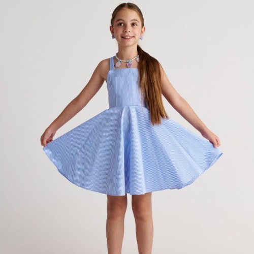 T7100 The Cool Shirt Striped Backless Bow Dress