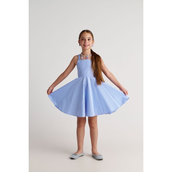 T7100 The Cool Shirt Striped Backless Bow Dress