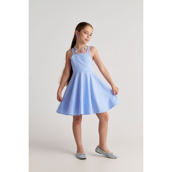 T7100 The Cool Shirt Striped Backless Bow Dress