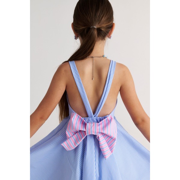T7100 The Cool Shirt Striped Backless Bow Dress