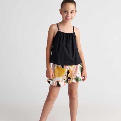 T7231 Abstract Top And Ruffle Shorts Set