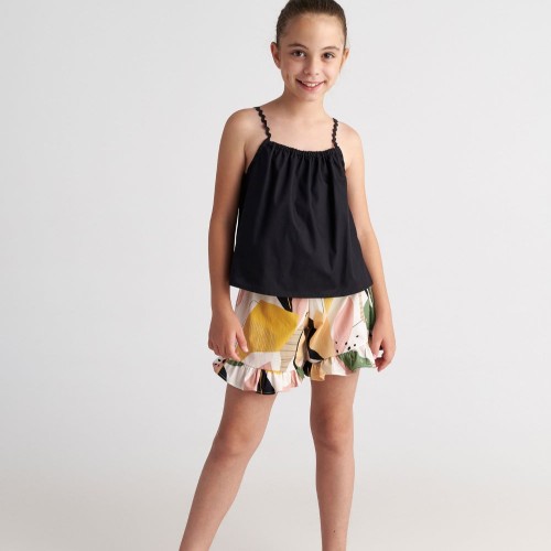 T7231 Abstract Top And Ruffle Shorts Set