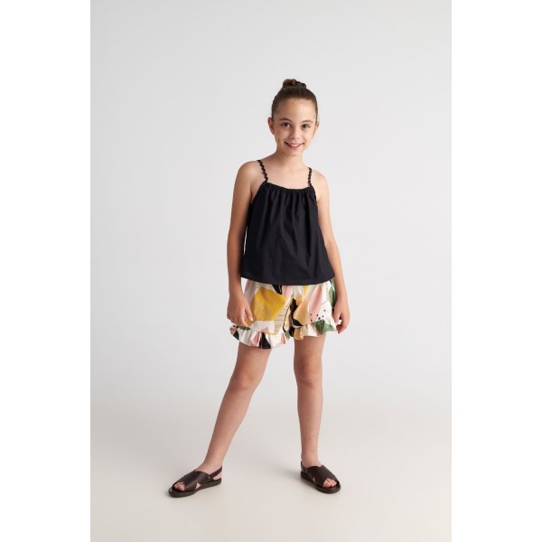 T7231 Abstract Top And Ruffle Shorts Set