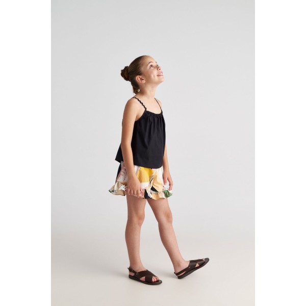 T7231 Abstract Top And Ruffle Shorts Set