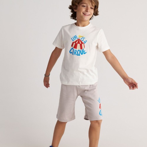 T7326 Circus Life Logo Top And Long Shorts Set