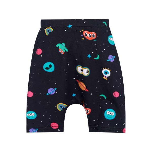 T7341 Out Of Space Top And Allover Print Slouchy Shorts Baby Set