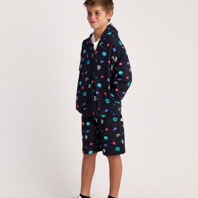 T7345 Out Of Space Allover Print Hooded Cardigan