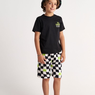T7351 Chess Neon Όνειρο T-Shirt And Allover Print Shorts Baby Set