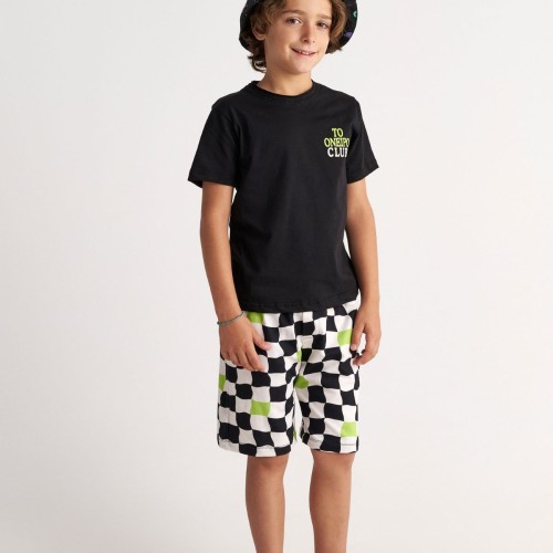 T7351 Chess Neon Όνειρο T-Shirt And Allover Print Shorts Baby Set