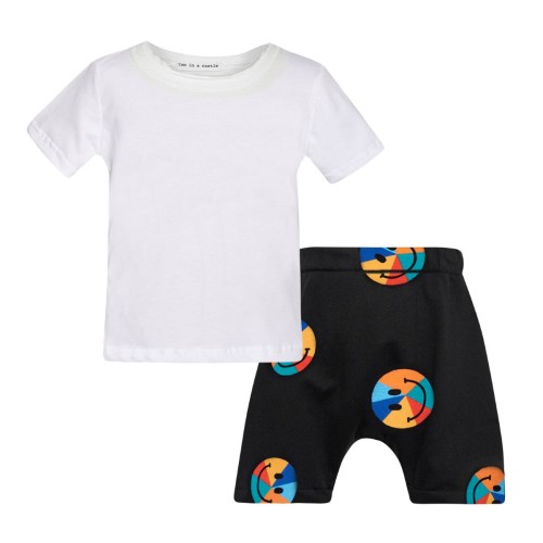 T7357 Cool Rainbow Faces T-Shirt And Allover Print Slouchy Shorts Baby Set