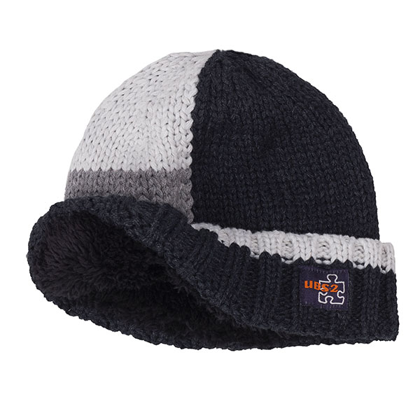 Σκούφος για αγόρι γκι-μπλε πλεκτό UBS2 H216522_999