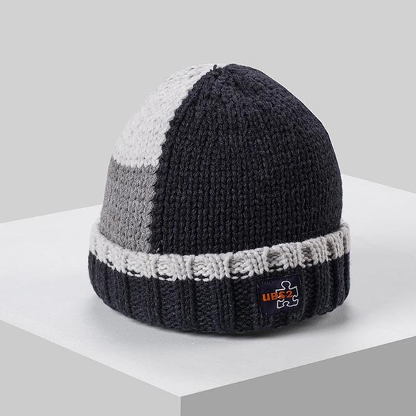 Σκούφος για αγόρι γκι-μπλε πλεκτό UBS2 H216522_999