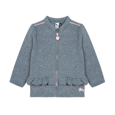 Ζακέτα γρι πετρολ με φερμουάρ μακρύ μανίκι κορίτσι 3pommes 