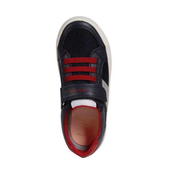 Παπούτσι αγοριού κλειστό μπλε κόκκινο γρι με κορδόνια και αυτοκόλλητο αγόρι ανατομικό Geox J922CC 014BU C0735