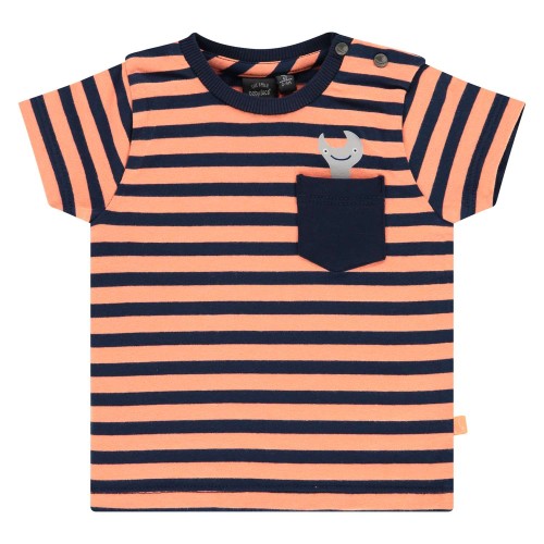 T-shirt βρεφικό σε πορτοκαλί-μπλέ ριγέ χρώμα με σχέδιο στο πλάι στεπάκι της εταιρίας Babyface 
