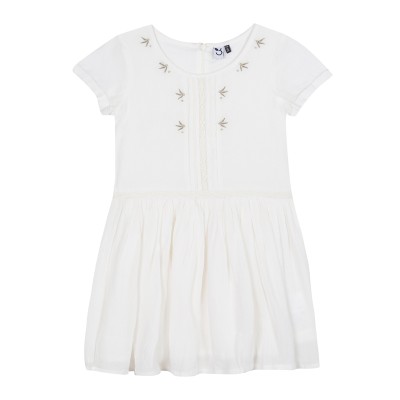 Φόρεμα λευκό λινό με κέντημα με κοντό μανίκι κορίτσι 3Pommes