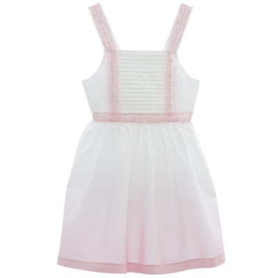 Φόρεμα υφασματινο λευκό και ροζ απόχρωση τιραντε δαντέλα κορίτσι Patachoy