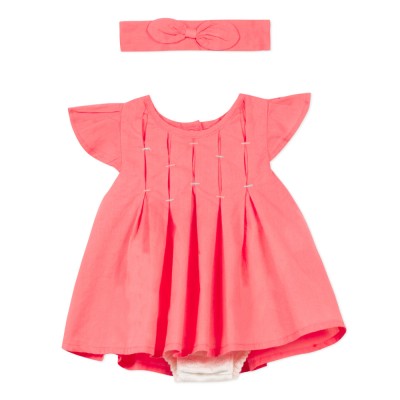 Φόρεμα φουξ καρπούζι υφασμάτινο με κορμάκι αμάνικο κέντημα κορίτσι 3pommes