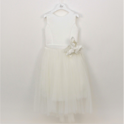 Φόρεμα μεταξωτό τούλι λευκό κορίτσι παρανυφακι petit