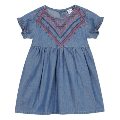 Φόρεμα τζιν βαμβακερό πολύ μαλακό με κέντημα κορίτσι κοντό μανίκι 3pommes