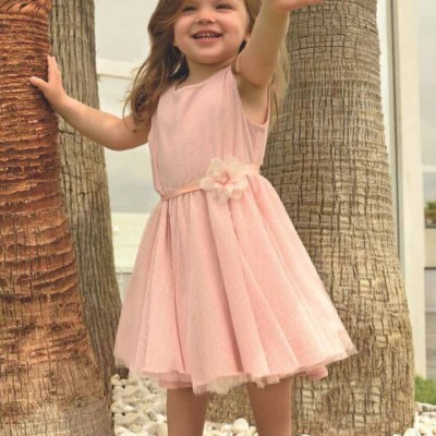 Φόρεμα τούλι δαντέλα με ζώνη ροζ απαλό κορίτσι sarah chole