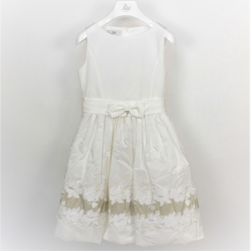 Φόρεμα λευκό με κέντημα στο τελείωμα αμάνικο εξαιρετικό με φερμουάρ  και φιόγκο κορίτσι petit