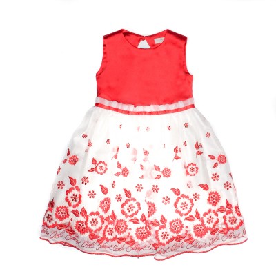Φόρεμα μεταξωτό κόκκινο λευκό με κέντημα κορίτσι sarah chole