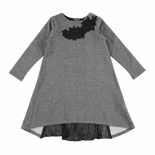 Φόρεμα κοριτσιού γκρί με σχέδιο και κουμπιά στο πίσω μέρος Ido