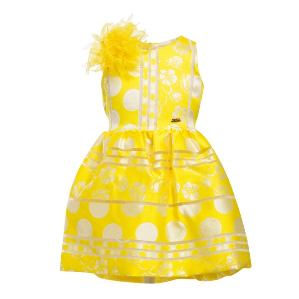 Φόρεμα κίτρινο με λουλούδι και φερμουάρ επίσημο κορίτσι petit