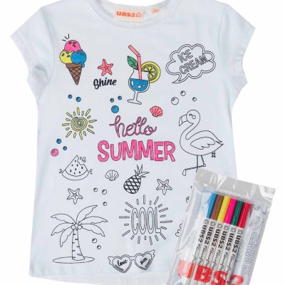 Μπλούζα μακό άσπρη με μαρκαδόρους που την ζωγραφίζουν κορίτσι ubs2