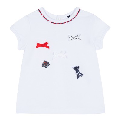 Μπλούζα μακό άσπρη με μπλε και κόκκινα φιογκάκια κορίτσι 3pommes