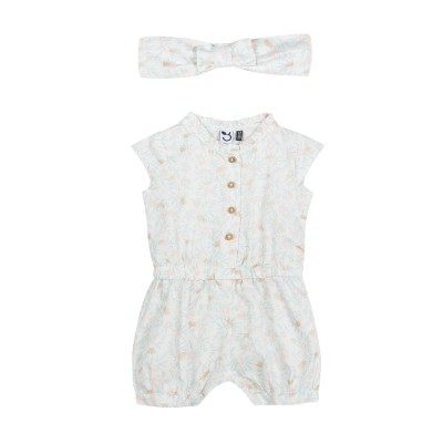 Ολόσωμη μπεζ με λουλούδια κοντή με μανίκι και κορδέλα κορίτσι 3Pommes