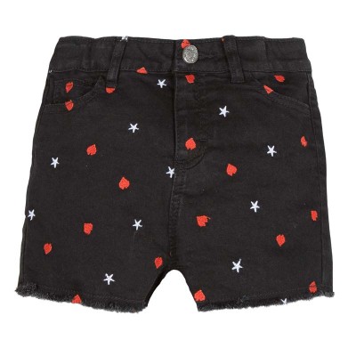 Σορτσάκι κοντό μαύρο με κόκκινες καρδουλες τύπου τζιν κορίτσι 3Pommes