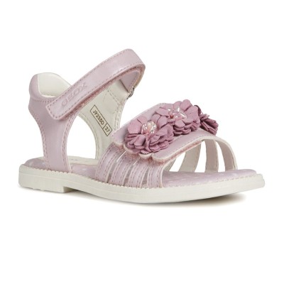 Πέδιλο ροζ  με σχέδιο λουλούδια με αυτοκόλλητο ανατομικό κορίτσι Geox