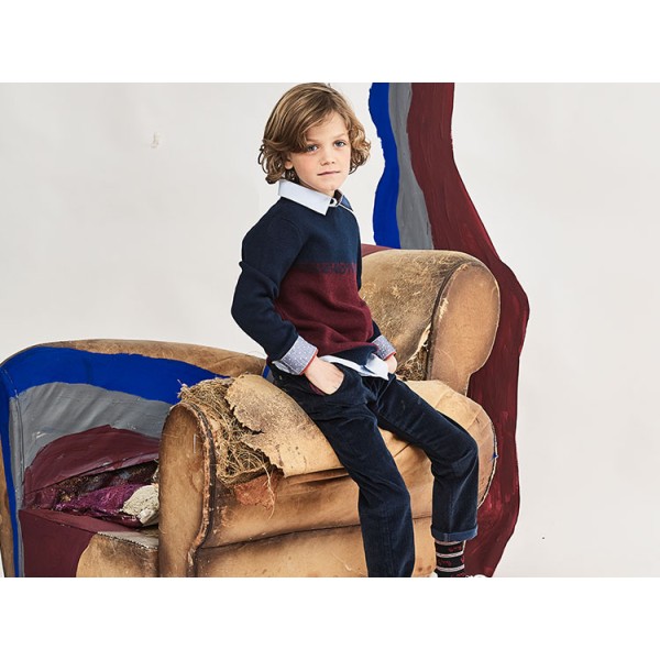 Πουλόβερ μπλε μπορντό πλεκτό μακρύ μανίκι αγόρι jean bourget