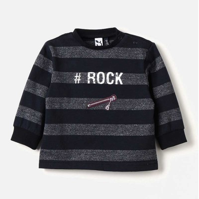 Μπλούζα αγοριού χειμωνιάτικη ριγέ γκρι-μαύρο 3Pommes