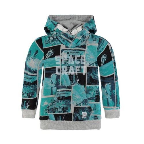 Μπλούζα φούτερ αγοριού με κουκούλα γαλάζια με σχέδια Kanz