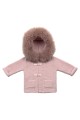 Ζακέτα μπουφάν ροζ φυσική γούνα με κουκούλα   μακρύ μανίκι πολύ ζεστο Martin Aranda