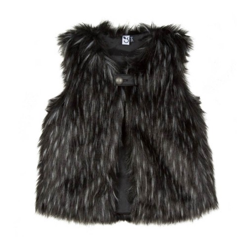 Γουνακι αμάνικο μαύρο γρι εκ ρου με κουμπί δερμάτινο κορίτσι 3pommes