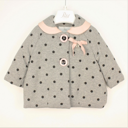 Παλτό κοριτσιού γκρι - ροζ πουά Petit
