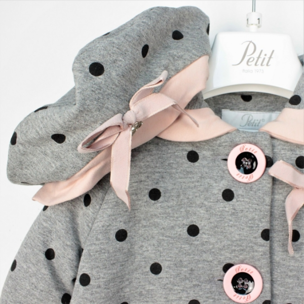 Παλτό κοριτσιού γκρι - ροζ πουά Petit