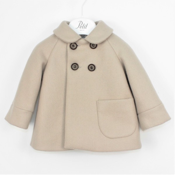 Παλτό μπεζ κασμίρ με τσέπη πολύ υψηλής ραπτικής petit