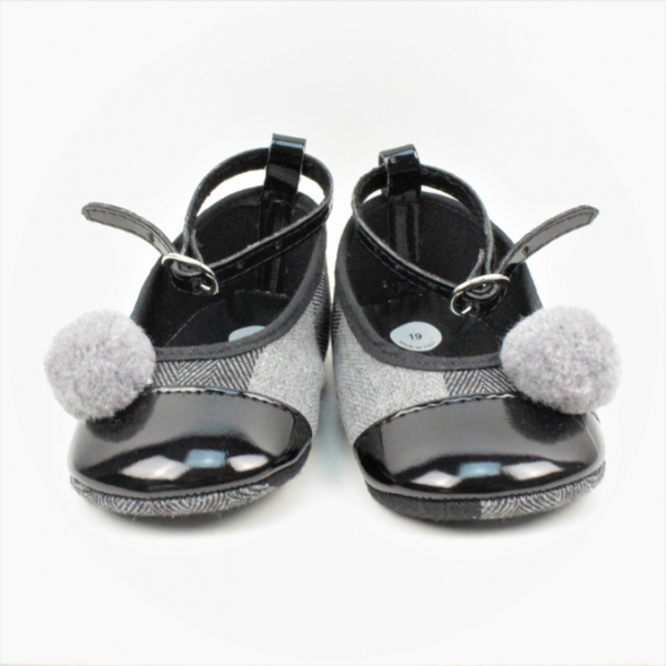 Παπούτσι αγκαλιάς με πον πον καρο μπλε γρι κορίτσι petit 