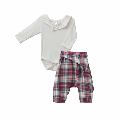 Σετ κοριτσιού με κορμάκι  σε λευκό χρωμα και παντελόνα καρό απο βιολογικό βαμβακι  - Two in a Castle